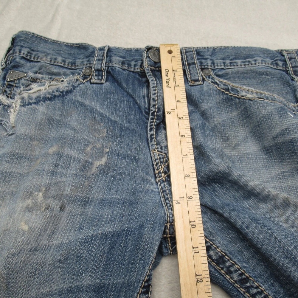 Silver Jeans Mens 33x31 Blue Straight Western Grayson Whiskering‎ Fade Thrashed - Picture 12 of 15